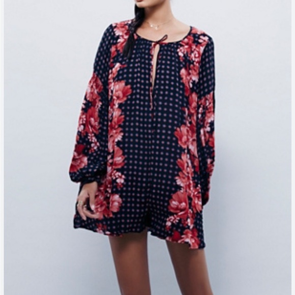 Pants - Free people boho Floral Long Sleeve Romper artsy quirky granola crunchy flowy